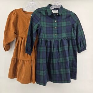 Old Navy Girls Dress Bundle New Small 6‎ 7 Blue Brown Plaid Corduroy Long Sleeve